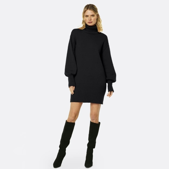 MISA Los Angeles Nastassja Cashmere-Blend Turtleneck Sweater Dress Black Medium - Picture 1 of 11